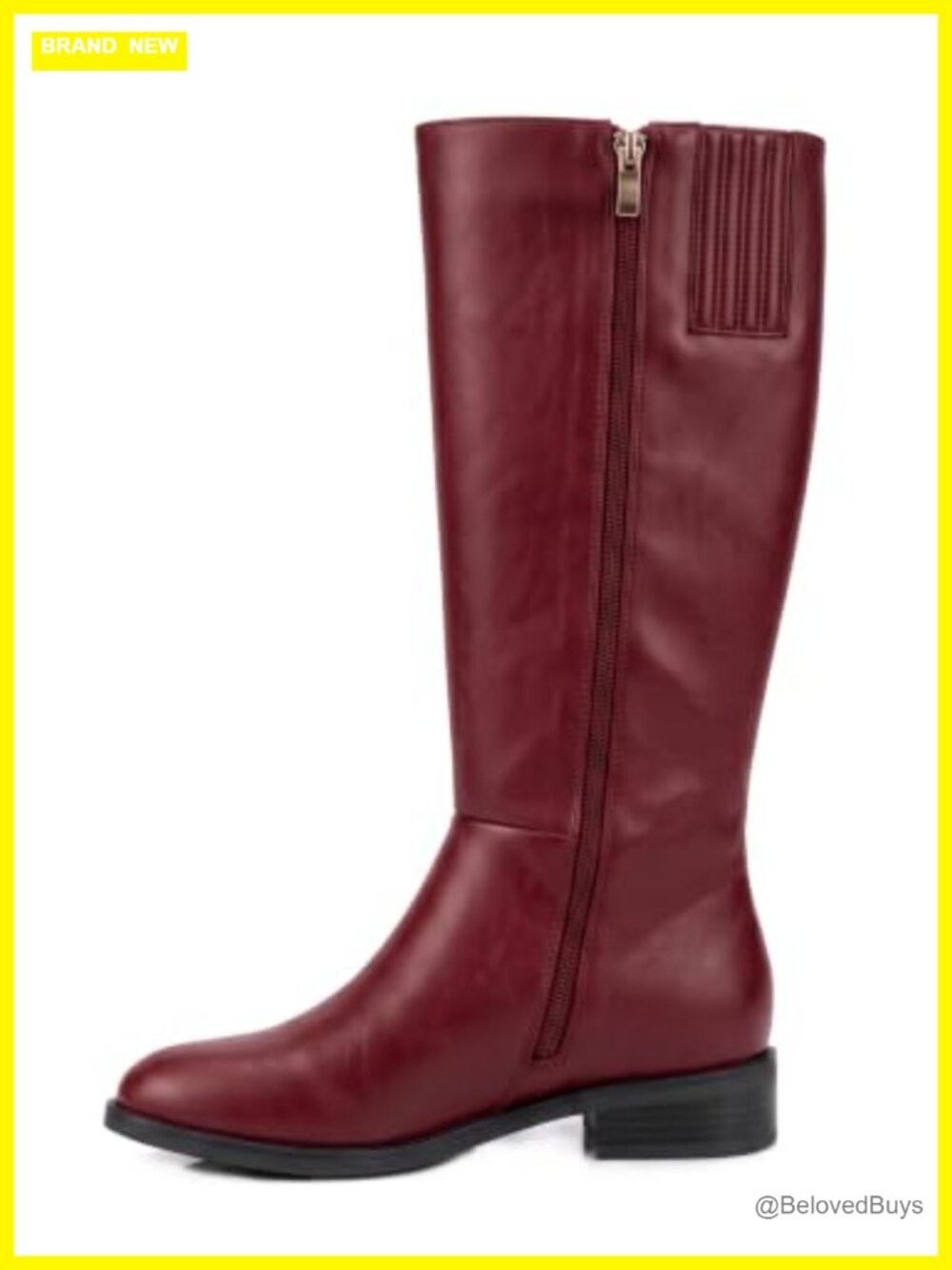 Wide Calf Knee High Boots Round Toe Low Heel Side Zipper Faux Leather